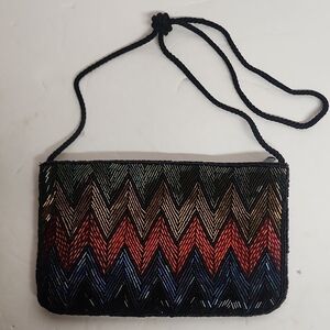 Vintage Handmade Multicolor Chevron Pattern Beaded Evening Bag/Clutch Classy